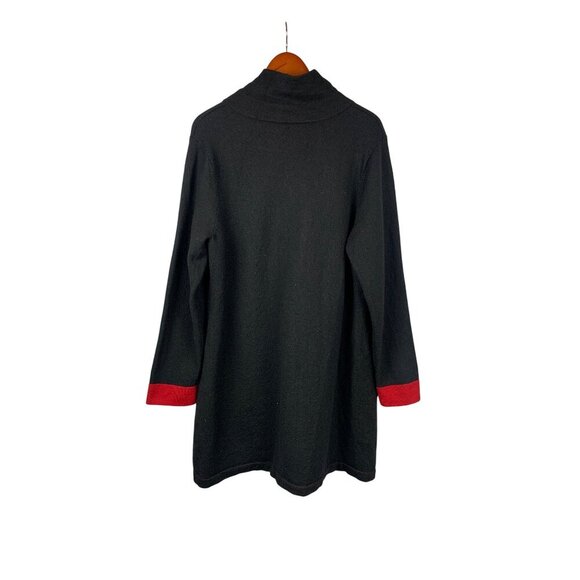 Chicos 100% Wool Black & Red Long Coat With Pockets Size 3 - Picture 2 of 4